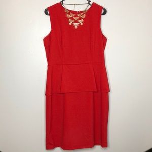 Red peplum office dress